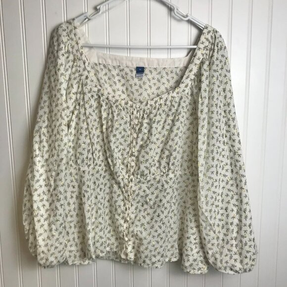 Old Navy Ivory Gold Square Neck Button Down Balloon Sleeve G17 - Picture 1 of 6